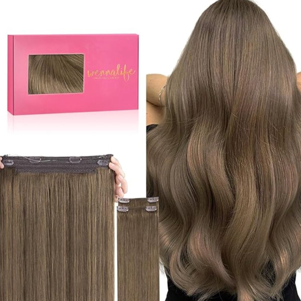 WENNALIFE Wire Hair Extensions Real Human Hair 12 inch - Light Ash Brown- NWT!